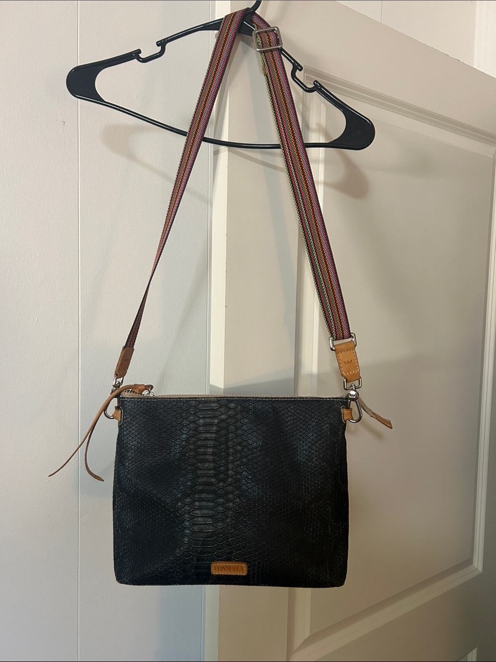 Consuela Crossbody Bag with Striped Adjustable Strap, purse and wallet together.